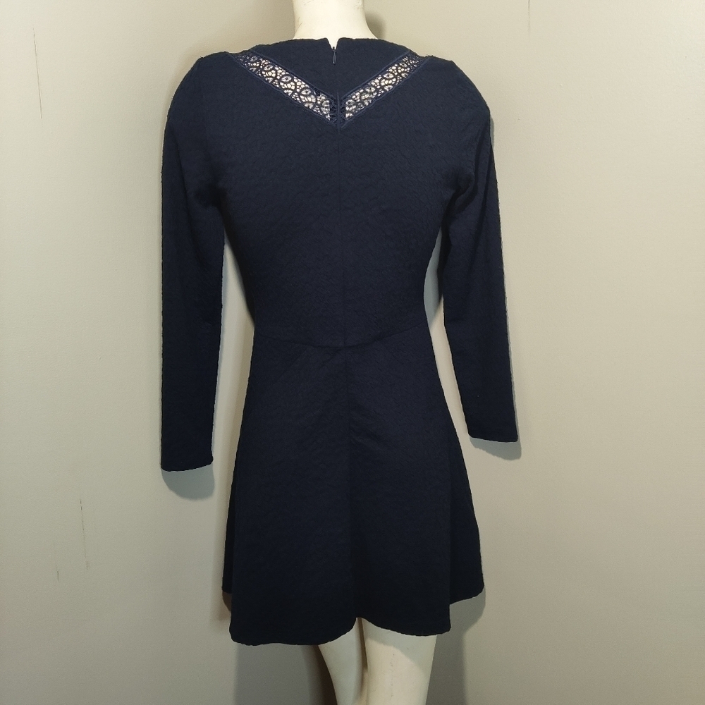THE KOOPLES Navy Blue Fit & Flare textured Dress S lace Detail Stretch S M - Picture 5 of 12